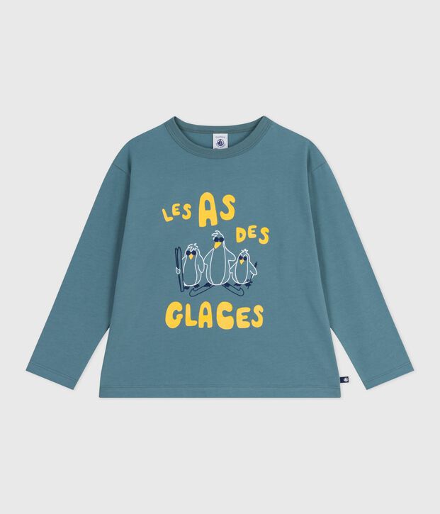 Lang&auml;rmeliges Kinder-T-Shirt aus bedruckter Baumwolle blau