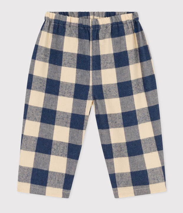 Karierte Baby-Hose aus Flanell blau/naturfarben