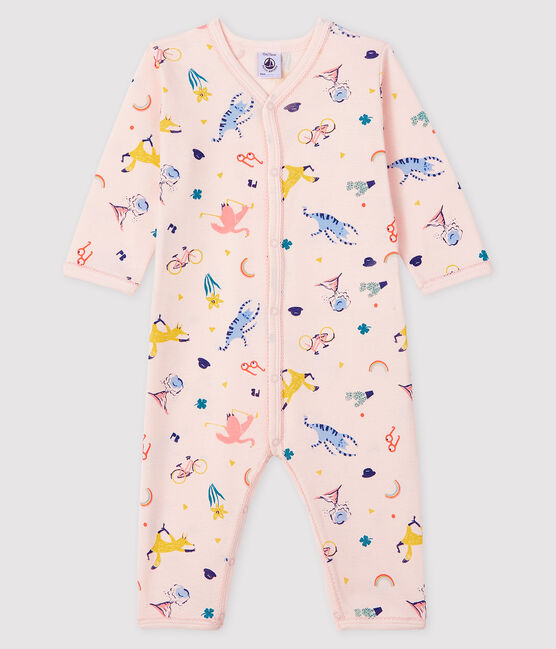 Baby-Strampler ohne Fuß aus Rippstrick für Mädchen rosa FLEUR/weiss MULTICO