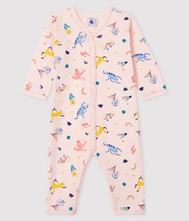 Baby-Strampler ohne Fu&szlig; aus Rippstrick f&uuml;r M&auml;dchen rosa/vielfarbig