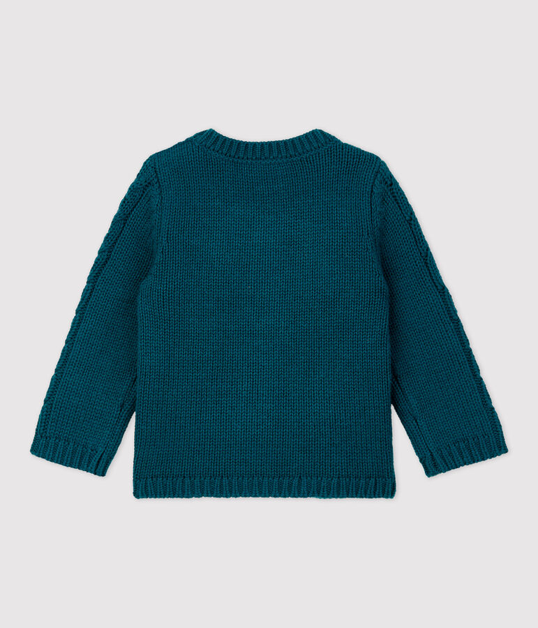 Baby-Cardigan aus Wolle und Baumwolle. gr&uuml;n