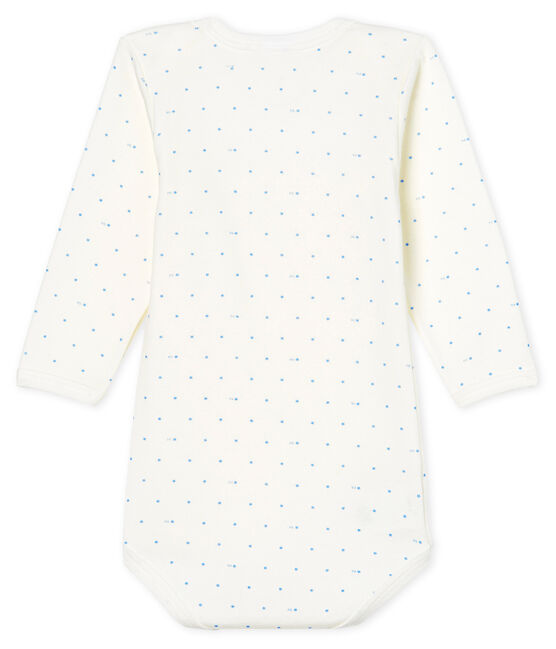 Langärmliger Baby-Body für Jungen weiss MARSHMALLOW/blau ACIER