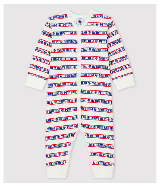 Fußloser Baby-Einteiler aus Baumwolle mit Petit Bateau-Motiv weiss MARSHMALLOW/weiss MULTICO