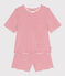 Damen-Kurzpyjama aus Baumwolle mit Streifen rot MARSHMALLOW/ SPI