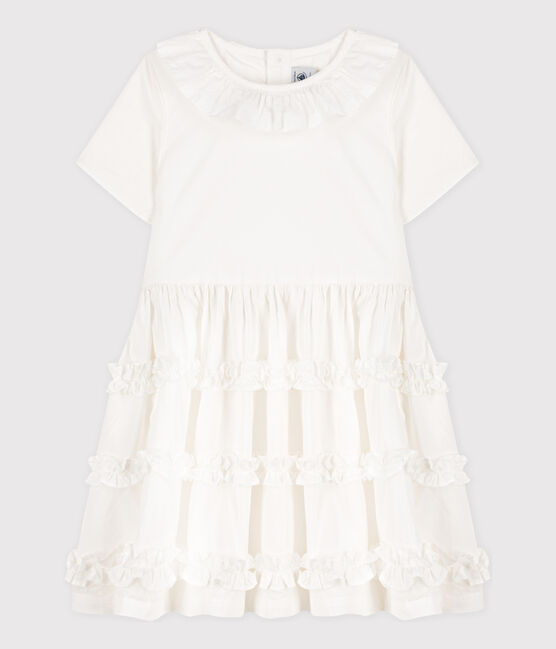 Kurzärmeliges Kinder-Kleid aus Popeline für Mädchen weiss ECUME 1