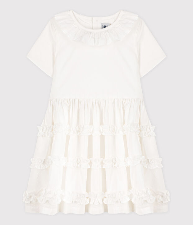 Kurz&auml;rmeliges Kinder-Kleid aus Popeline f&uuml;r M&auml;dchen weiss
