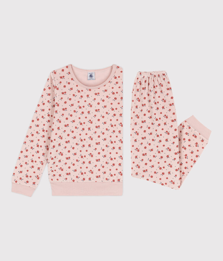 Kinderpyjama aus Nicki mit Blumenmotiv f&uuml;r M&auml;dchen rosa/vielfarbig