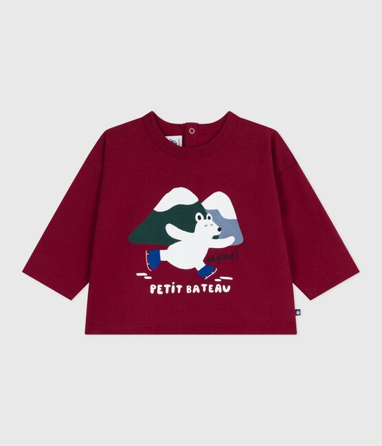 Langärmeliges Baby-T-Shirt aus Baumwolle mit Katzenmotiv AMARANTE