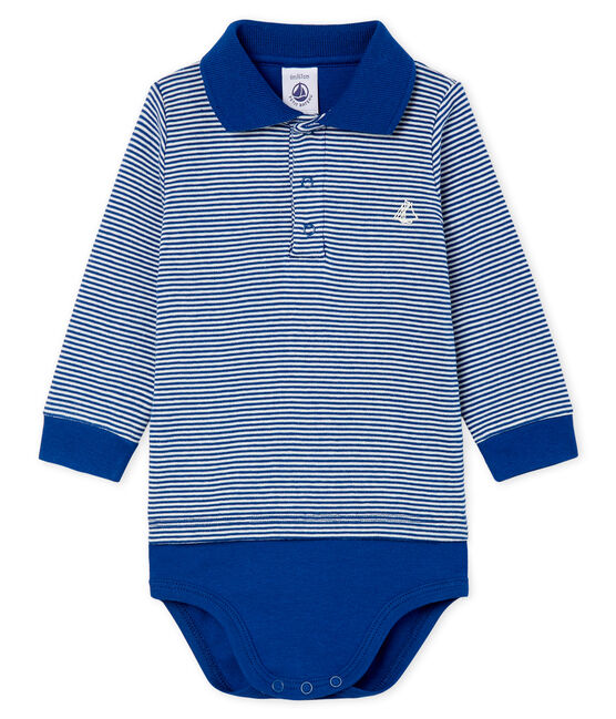 Baby-Polo-Body für Jungen, mit Milleraies-Streifenmuster. blau LIMOGES/weiss MARSHMALLOW