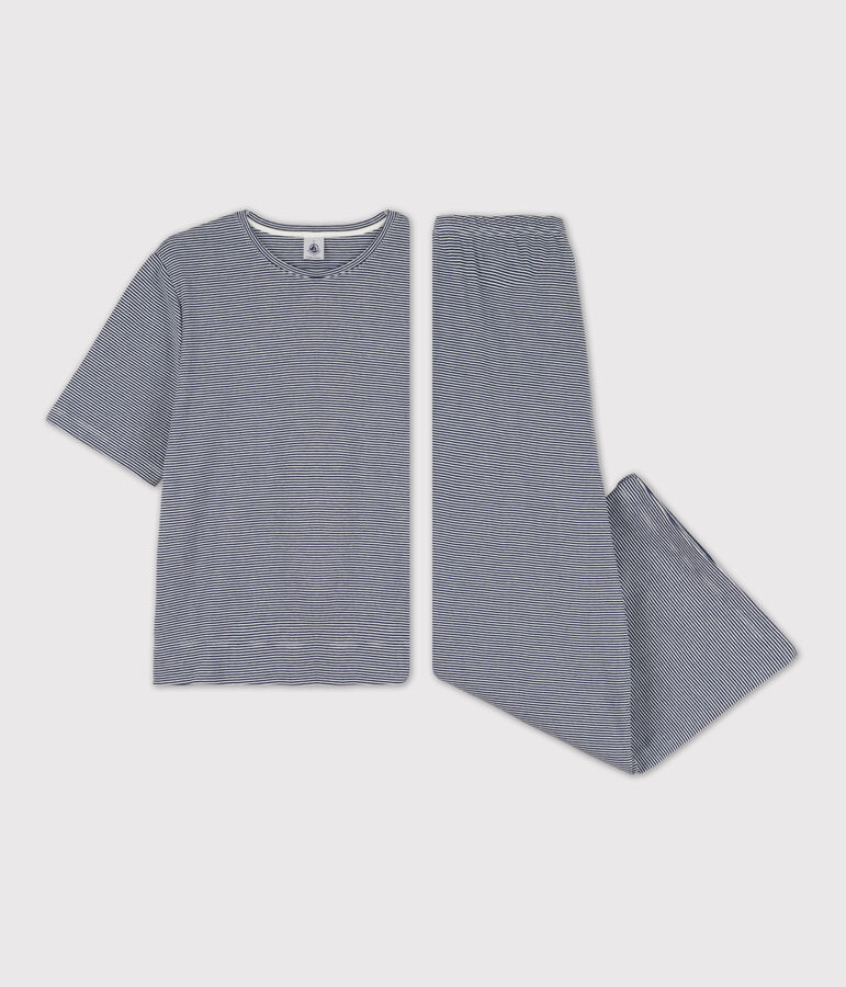 Damenpyjama aus Baumwolle, mit Ringelstreifen blau/weiss