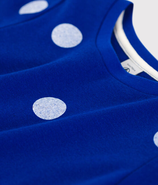 Kurzärmliges Kinder-T-Shirt aus Baumwolle-Leinen für Mädchen blau SURF/weiss MARSHMALLOW