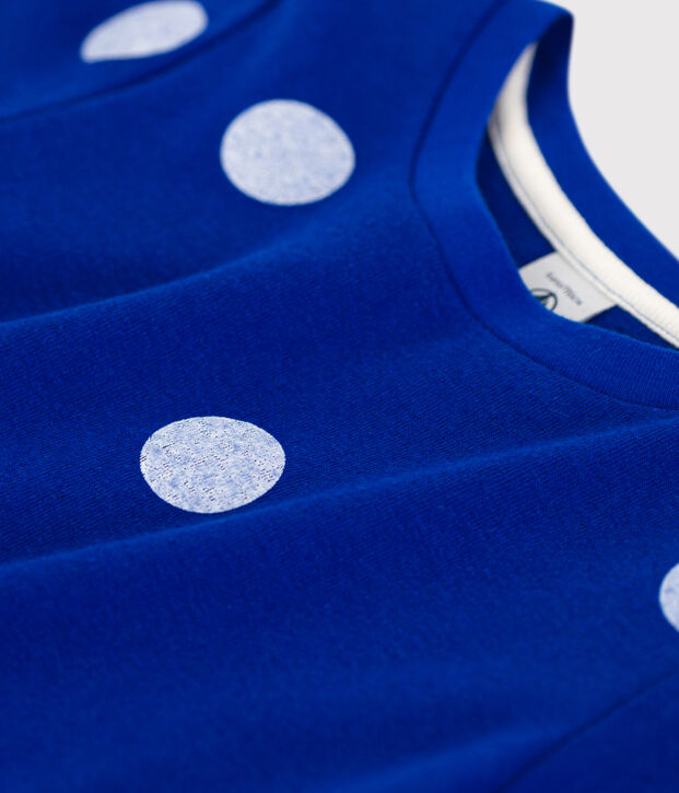 Kurz&auml;rmliges Kinder-T-Shirt aus Baumwolle-Leinen f&uuml;r M&auml;dchen blau/weiss