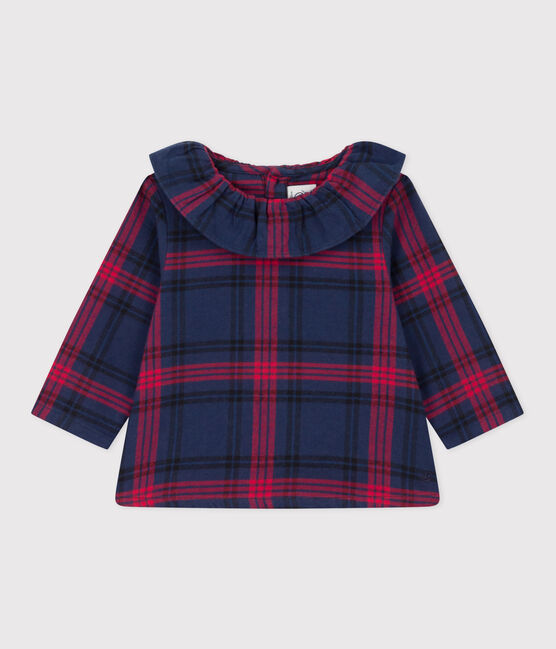 Langärmelige Baby-Bluse aus Flanell blau SMOKING/weiss MULTICO
