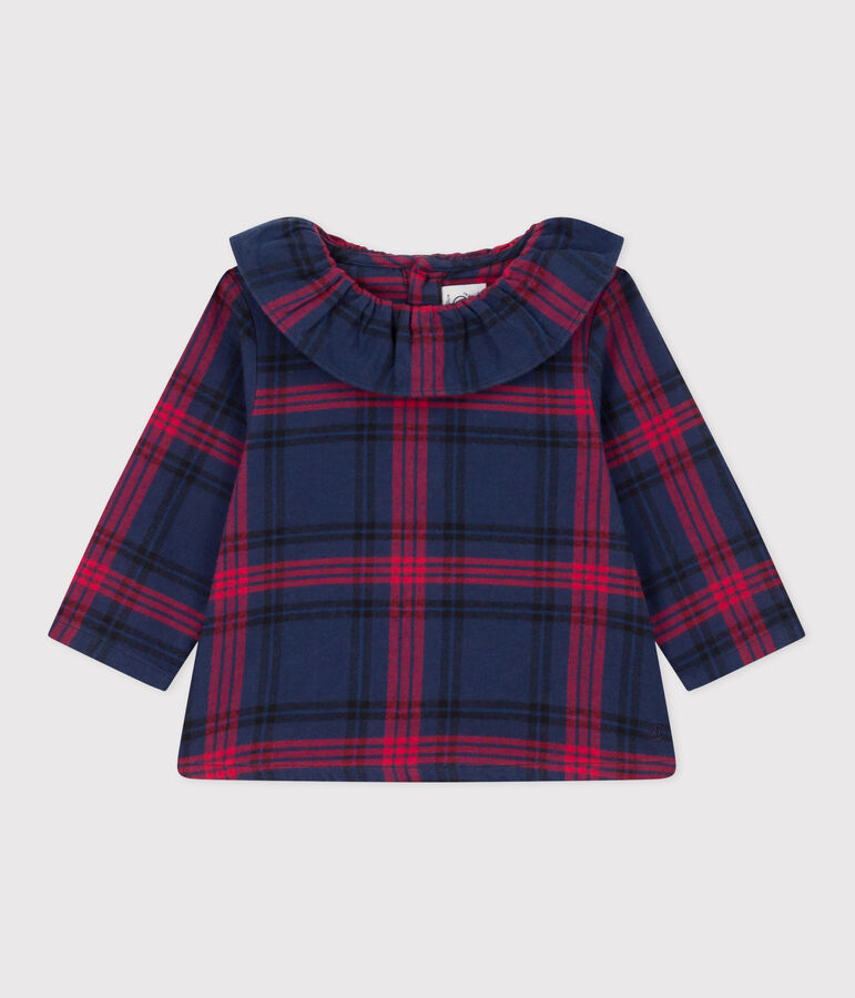 Lang&auml;rmelige Baby-Bluse aus Flanell blau/vielfarbig