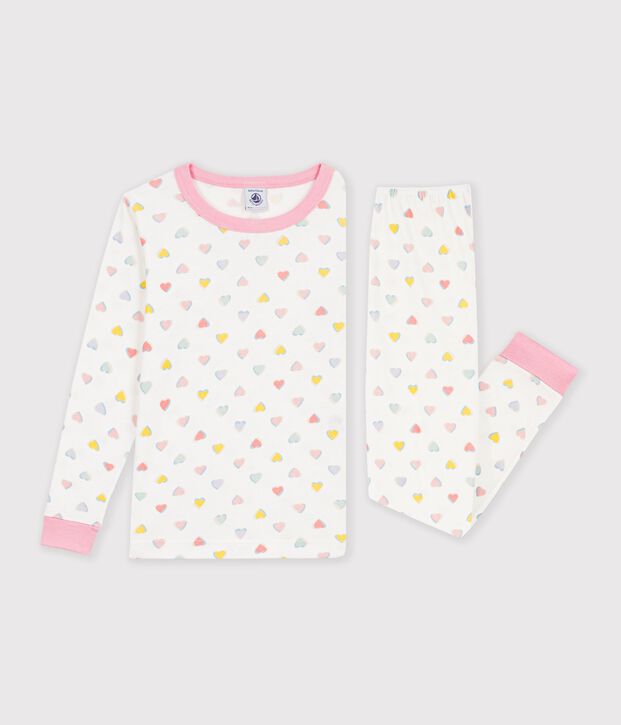 Eng anliegender Kinder-Pyjama aus gemusterter Baumwolle weiss/vielfarbig