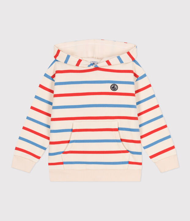 Kinder Unisex-Kapuzensweatshirt aus Baumwolle mit Streifen naturfarben/vielfarbig