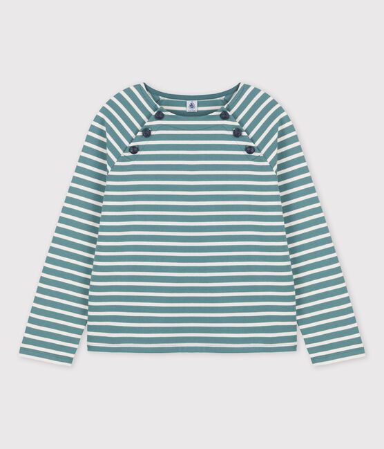 Geknöpftes Streifenshirt aus Baumwolle für Damen grün BRUT/weiss AVALANCHE