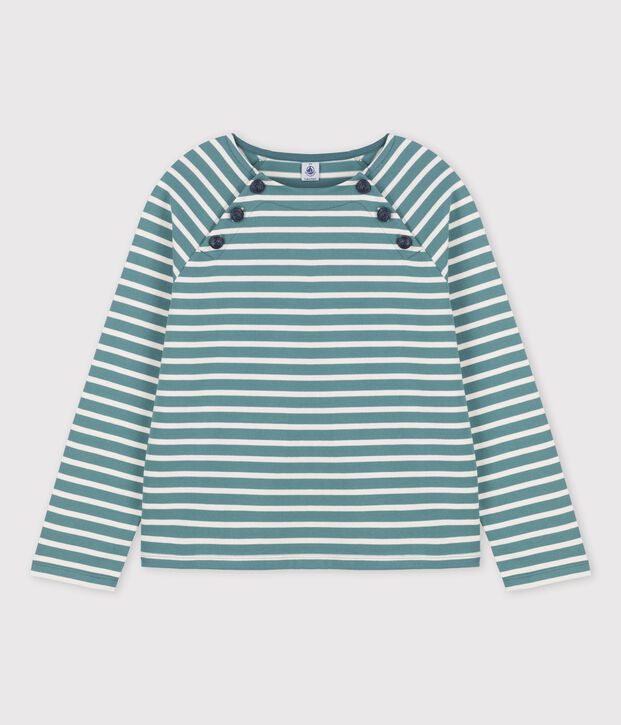 Gekn&ouml;pftes Streifenshirt aus Baumwolle f&uuml;r Damen gr&uuml;n/naturfarben