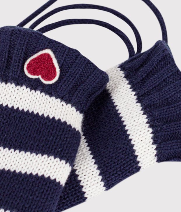 Babyf&auml;ustlinge aus gestreiftem Strick mit Fleecefutter blau/naturfarben