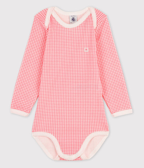 Langärmliger Baby-Body für Mädchen weiss MARSHMALLOW/rosa GRETEL