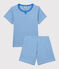 Kinder-Kurzpyjama aus Baumwolle mit Streifen für Jungen blau BRASIER/grau MARSHMALLOW