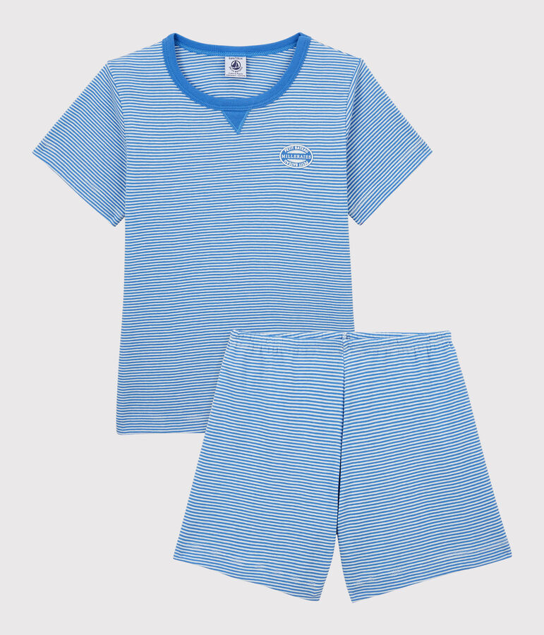 Kinder-Kurzpyjama aus Baumwolle mit Streifen f&uuml;r Jungen blau/weiss