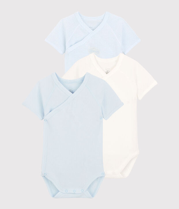 3er-Set kurz&auml;rmelige Baby-Bodys aus Bio-Baumwolle im Kimono-Schnitt mit Ringelstreifen vielfarbig