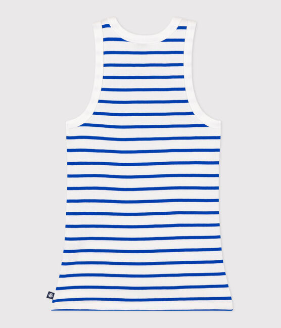 Damen-Tanktop L’Iconique aus gestreifter Baumwolle weiss MARSHMALLOW/blau PERSE