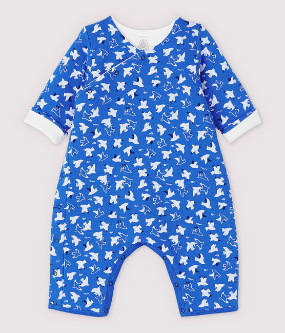 Langer Baby-Overall aus gestepptem Doppeljersey aus Bio-Baumwolle mit Vogel-Motiv blau COOL/naturfarben MULTICO