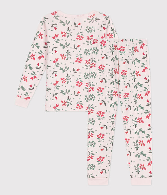 Eng anliegender Kinder-Pyjama aus Baumwolle mit Blumenmuster  rosa FLEUR/weiss MULTICO