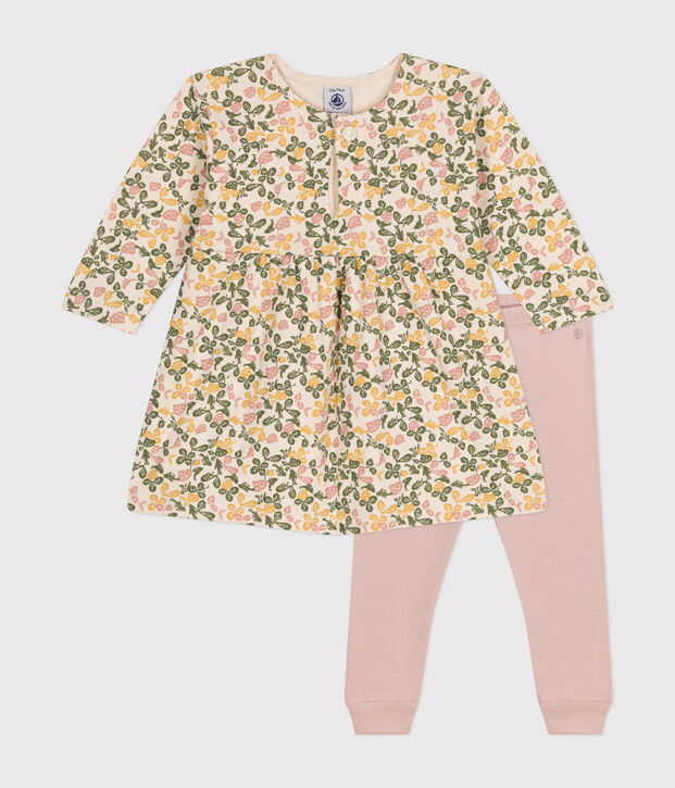 Lang&auml;rmeliges Babykleid aus Doppeljersey und Leggings aus Baumwolle naturfarben/vielfarbig