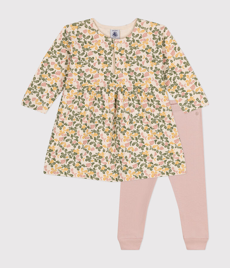 Lang&auml;rmeliges Babykleid aus Doppeljersey und Leggings aus Baumwolle naturfarben/vielfarbig