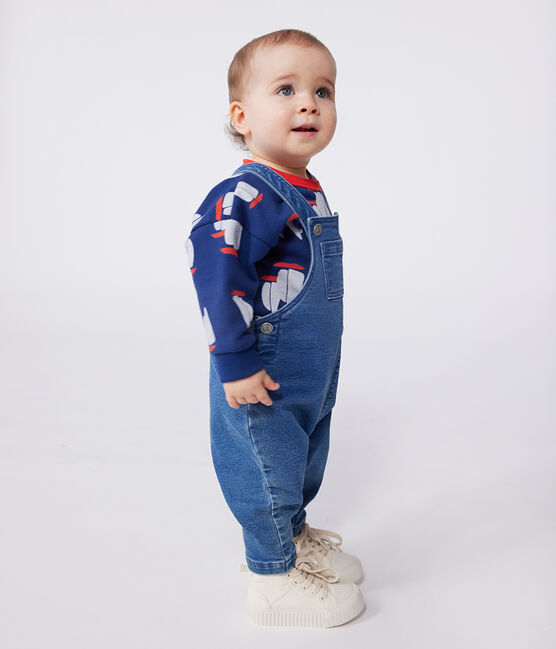 Langbeinige Baby-Latzhose aus Jeansstoff mit Elastan.  blau BLEU DELAVE