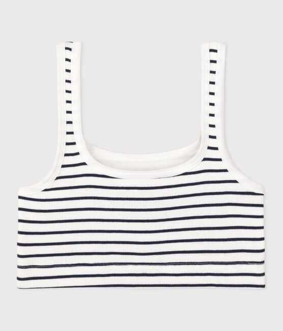 Damen-Bustier aus gestreifter Baumwolle mit Elastan  weiss MARSHMALLOW/blau SMOKING