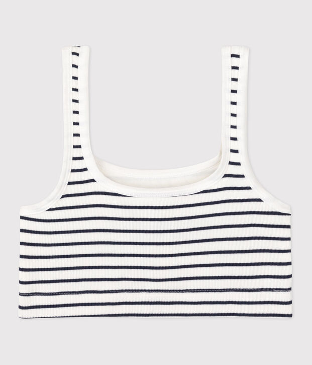 Damen-Bustier aus gestreifter Baumwolle mit Elastan weiss/blau