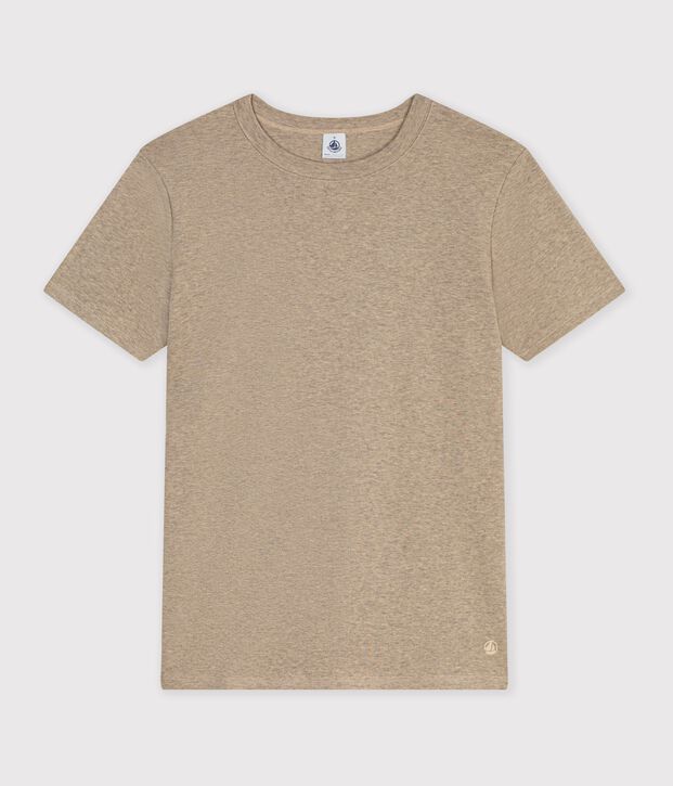Kurz&auml;rmeliges Damen T-Shirt aus einfarbiger Baumwolle beige