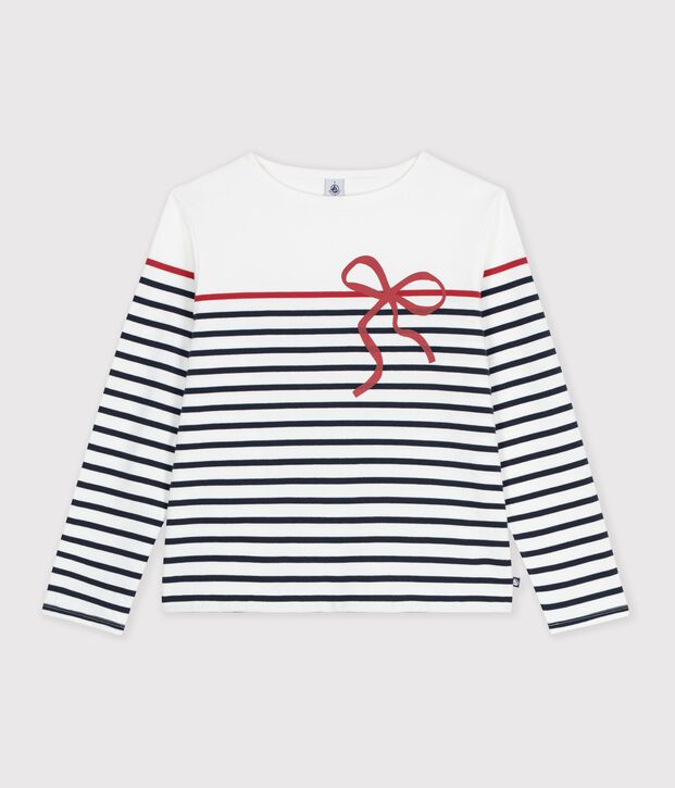 Damen Streifenshirt Marini&egrave;re aus Baumwolle weiss/vielfarbig