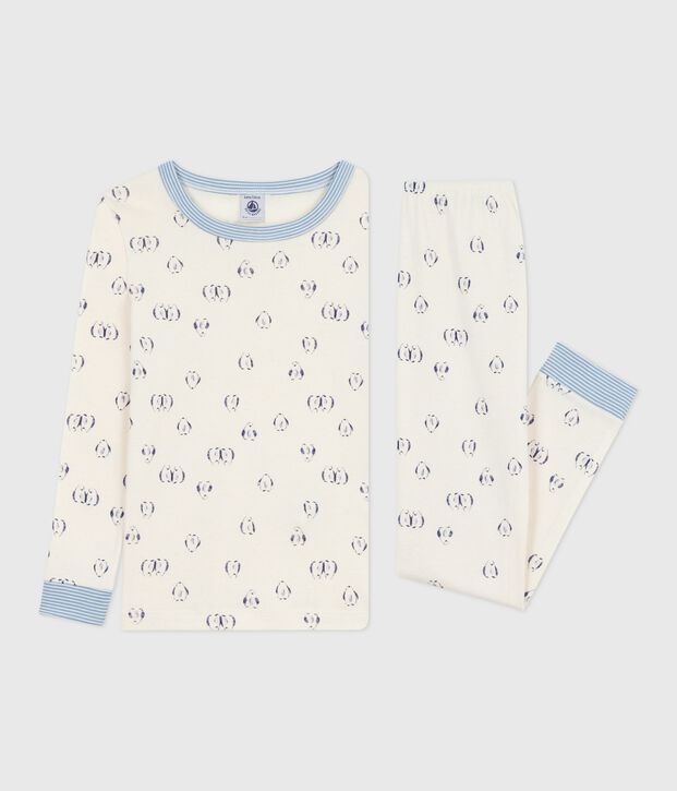 Bedruckter Kinderpyjama aus Baumwolle, sehr eng anliegend blau/blau
