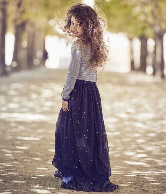 Mädchen-Langarmkleid im 2-in-1-Effekt Petit bateau x Marie-Agnès Gillot blau SMOKING/beige COQUILLE