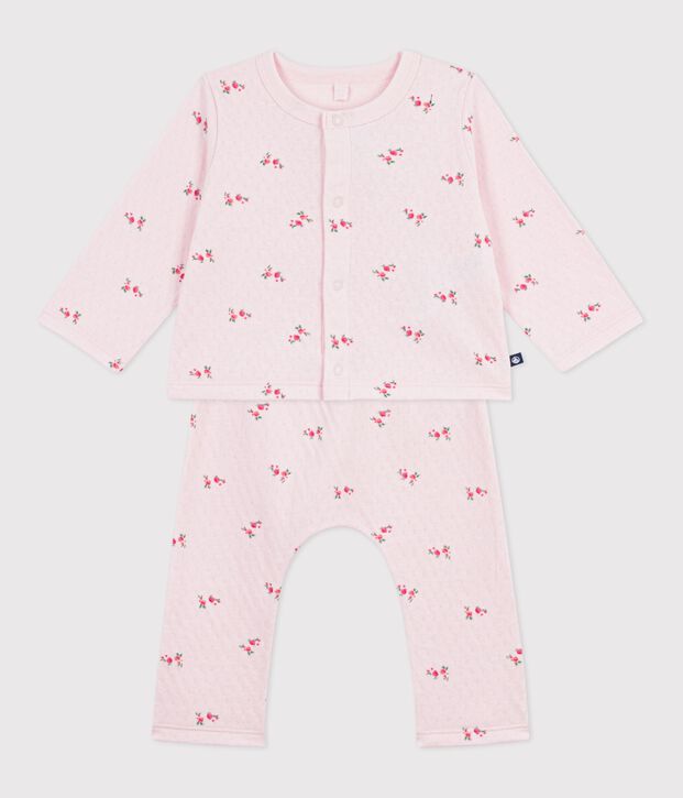 2-teiliges langbeiniges Baby-Set aus gebl&uuml;mter Baumwolle rosa/vielfarbig