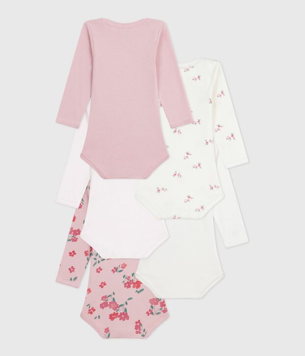 Set lang&auml;rmeliger Baby-Bodys aus Baumwolle mit Blumenmotiv vielfarbig