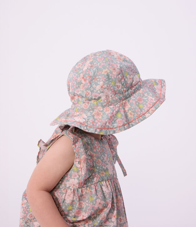 Breitkrempiger Baby-Sonnenhut aus Popeline mit Blumenmuster f&uuml;r M&auml;dchen blau/vielfarbig