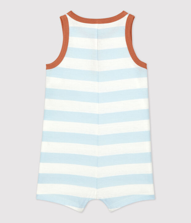 Gestreifter Baby-Kurzoverall aus Jersey blau/weiss