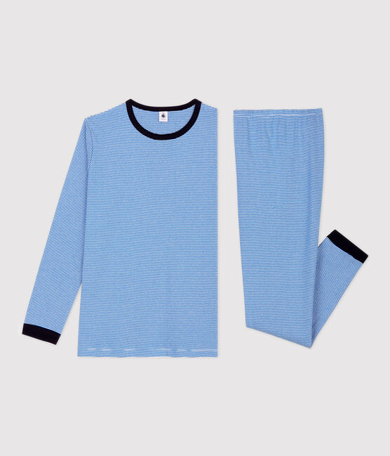 Kinderpyjama aus Baumwolle mit Ringelstreifen für Jungen blau RUISSEAU/weiss MARSHMALLOW
