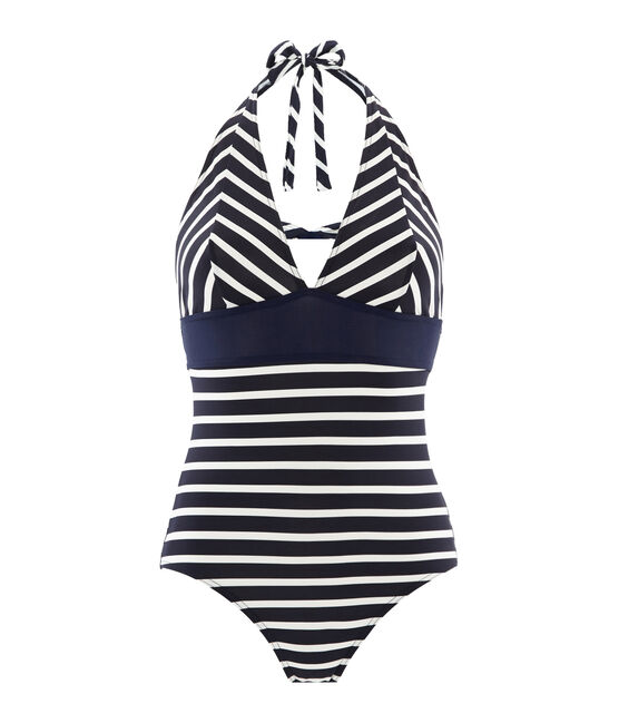 Badeanzug 1-teilig damen blau ABYSSE/weiss MARSHMALLOW