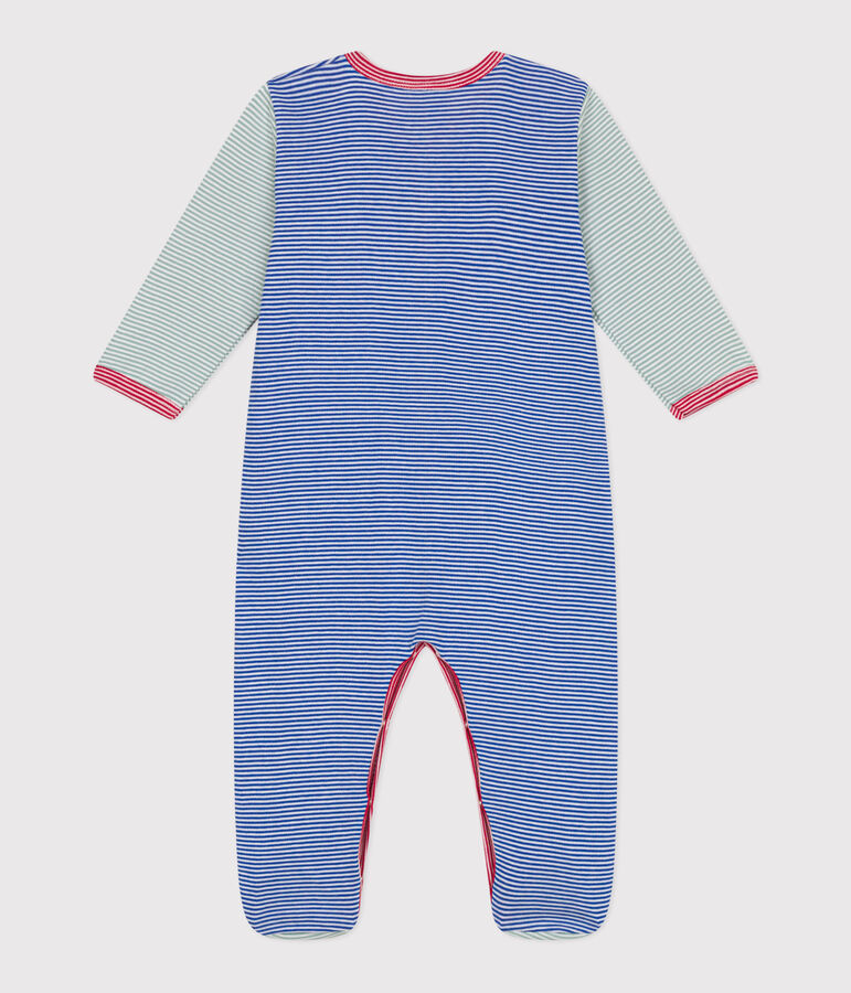 Strampler aus gestreifter Baumwolle blau/weiss