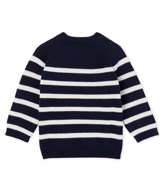 Gestreifter Woll-Baumwoll-Pullover für Jungen-Babys blau SMOKING/weiss MARSHMALLOW