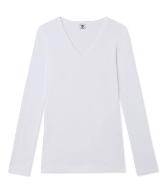 Damen-Langarmshirt mit V-Ausschnitt weiss ECUME