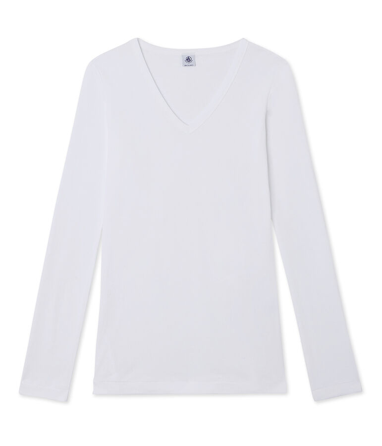 Damen-Langarmshirt mit V-Ausschnitt weiss