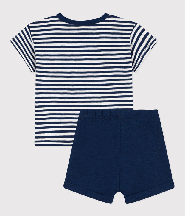 Baby-Set aus Baumwolljersey blau/weiss